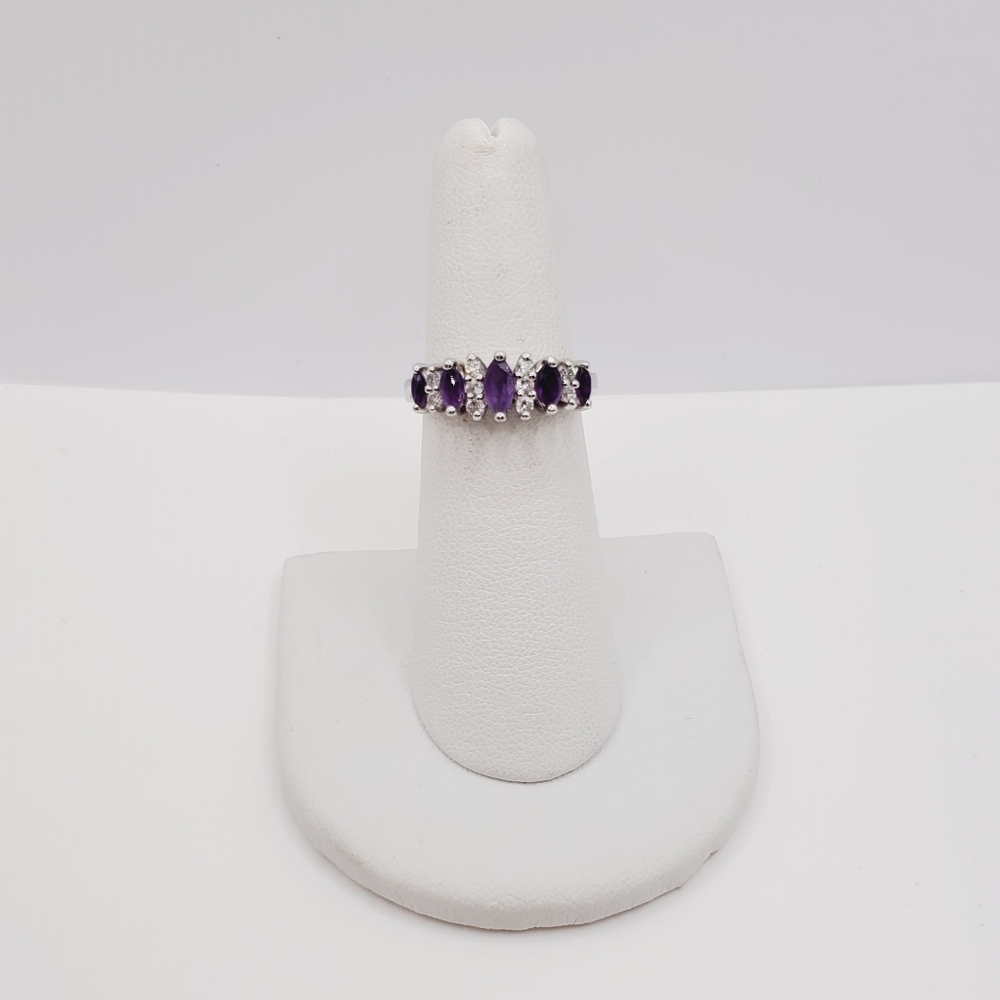 Amethyst Ring 925 Sterling Silver Ring Marquise Ring Purple Ring - Picture 7 of 9